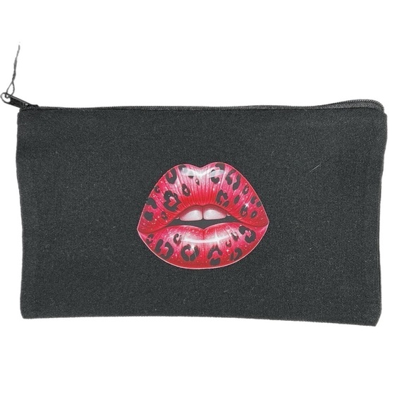 Black Canvas 2 Pc Tote bag & Cosmetics pouch Set Champagne Glass & Bottle design - Picture 5 of 8